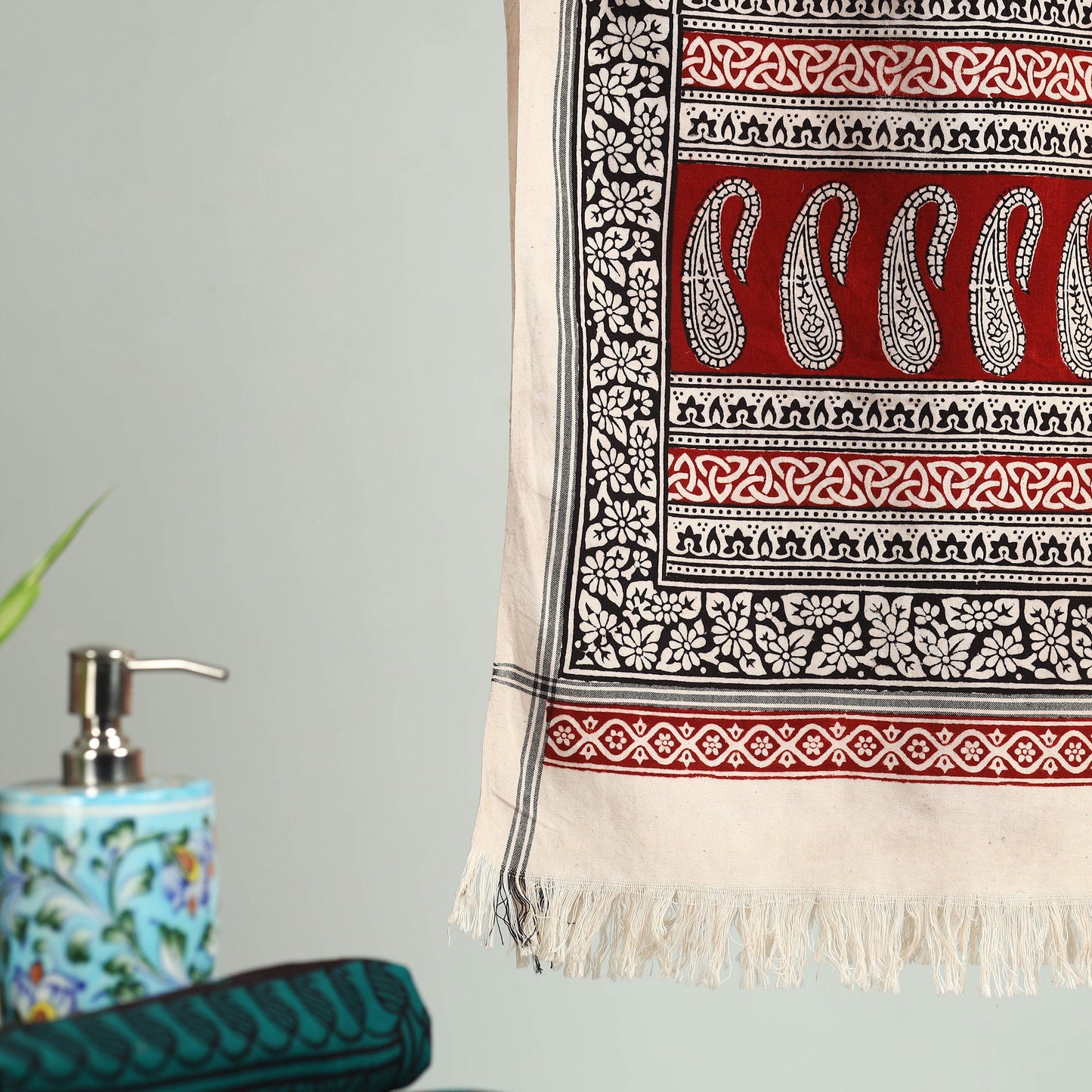 Red Bagh Hand Block Print Cotton Handloom Towel