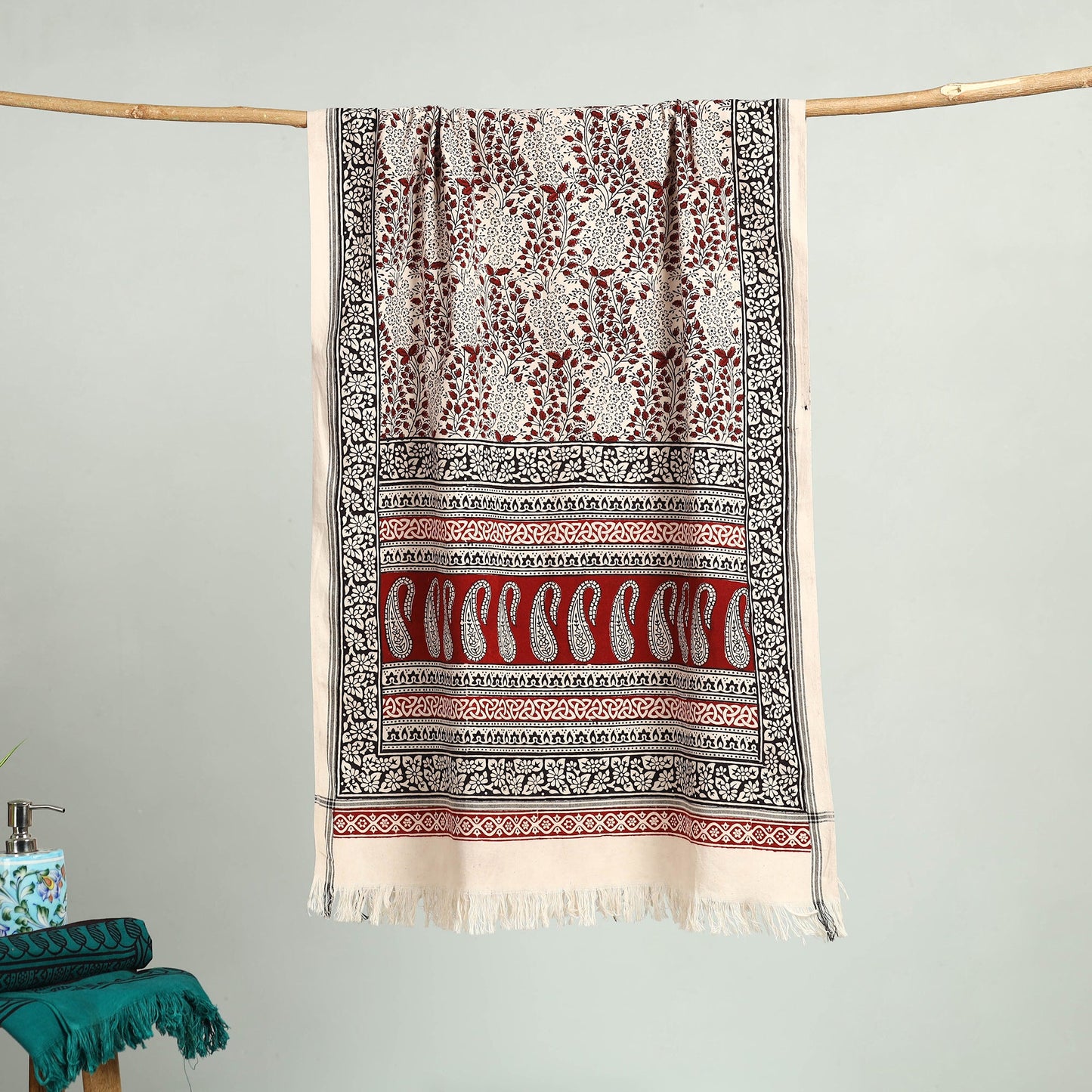 Red Bagh Hand Block Print Cotton Handloom Towel
