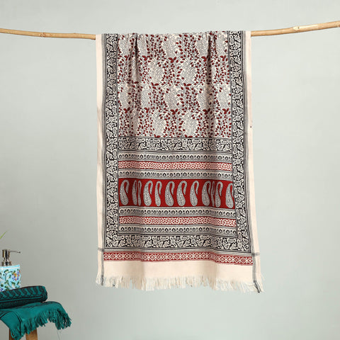 Red Bagh Hand Block Print Cotton Handloom Towel