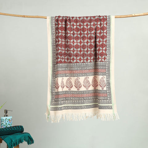 Red Bagh Hand Block Print Cotton Handloom Towel