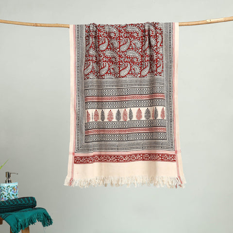 Red - bagh hand cotton handloom towel 50 - handcrafted