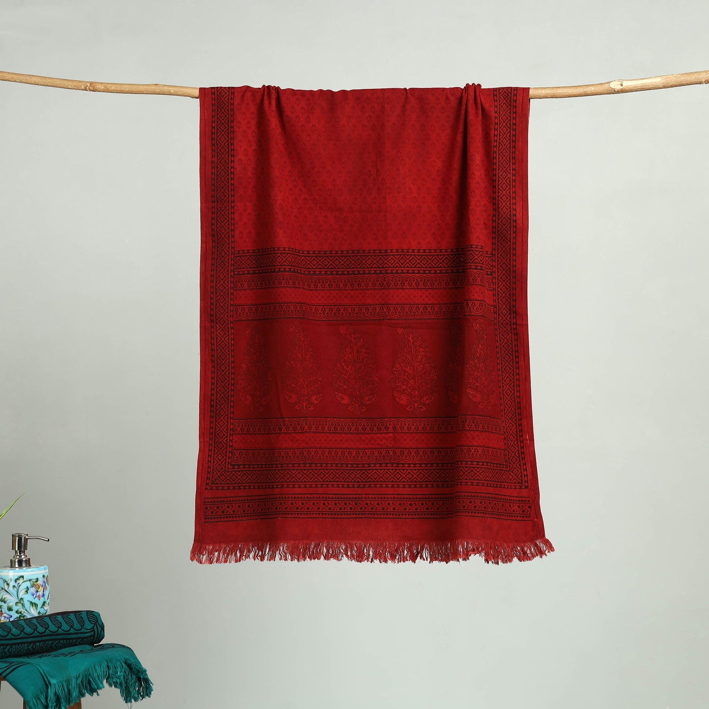 Red Bagh Hand Block Print Cotton Handloom Towel