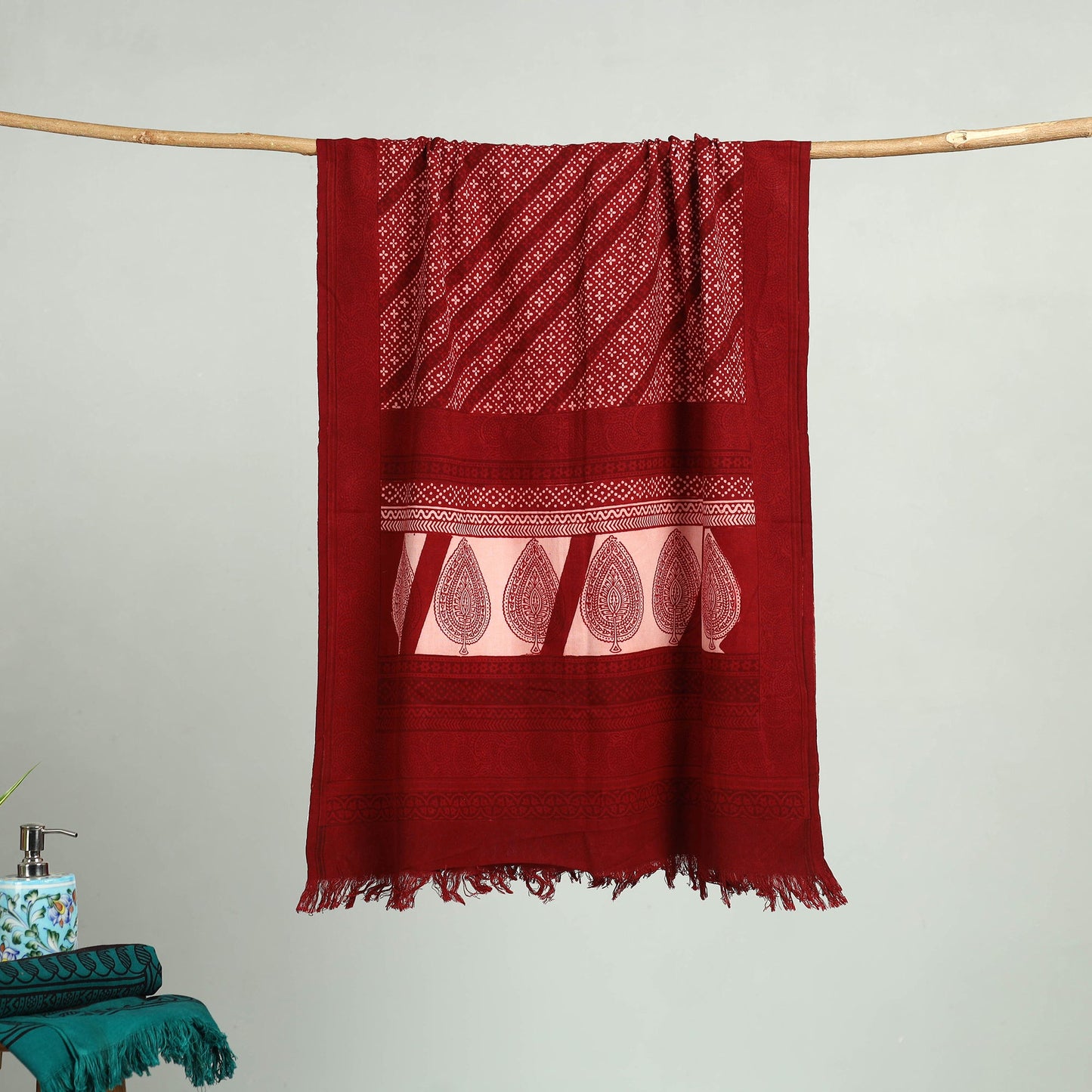 Red - bagh hand cotton handloom towel 64 - handcrafted