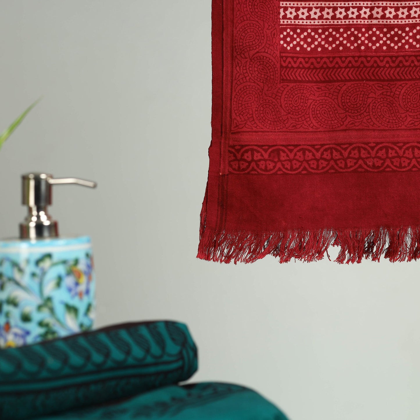 Red Bagh Hand Block Print Cotton Handloom Towel