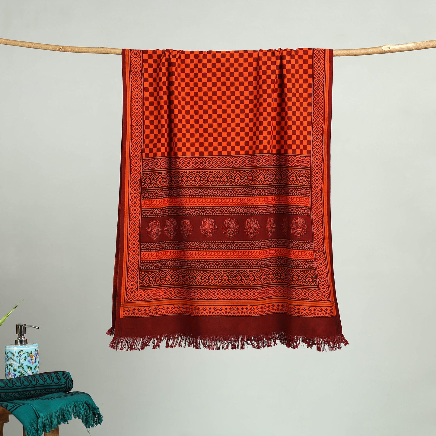 Red Bagh Hand Block Print Cotton Handloom Towel