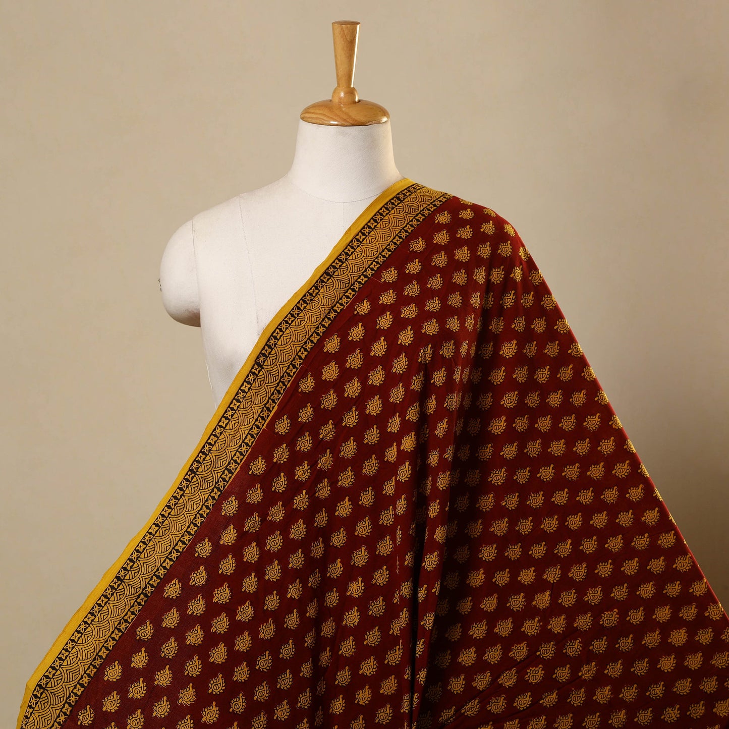 Red Bagh Hand Block Print Natural Dyed Cotton Fabric