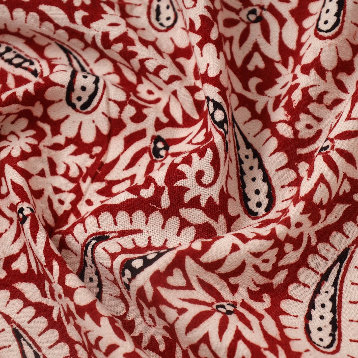 Red Bagh Hand Block Print Natural Dyed Cotton Fabric