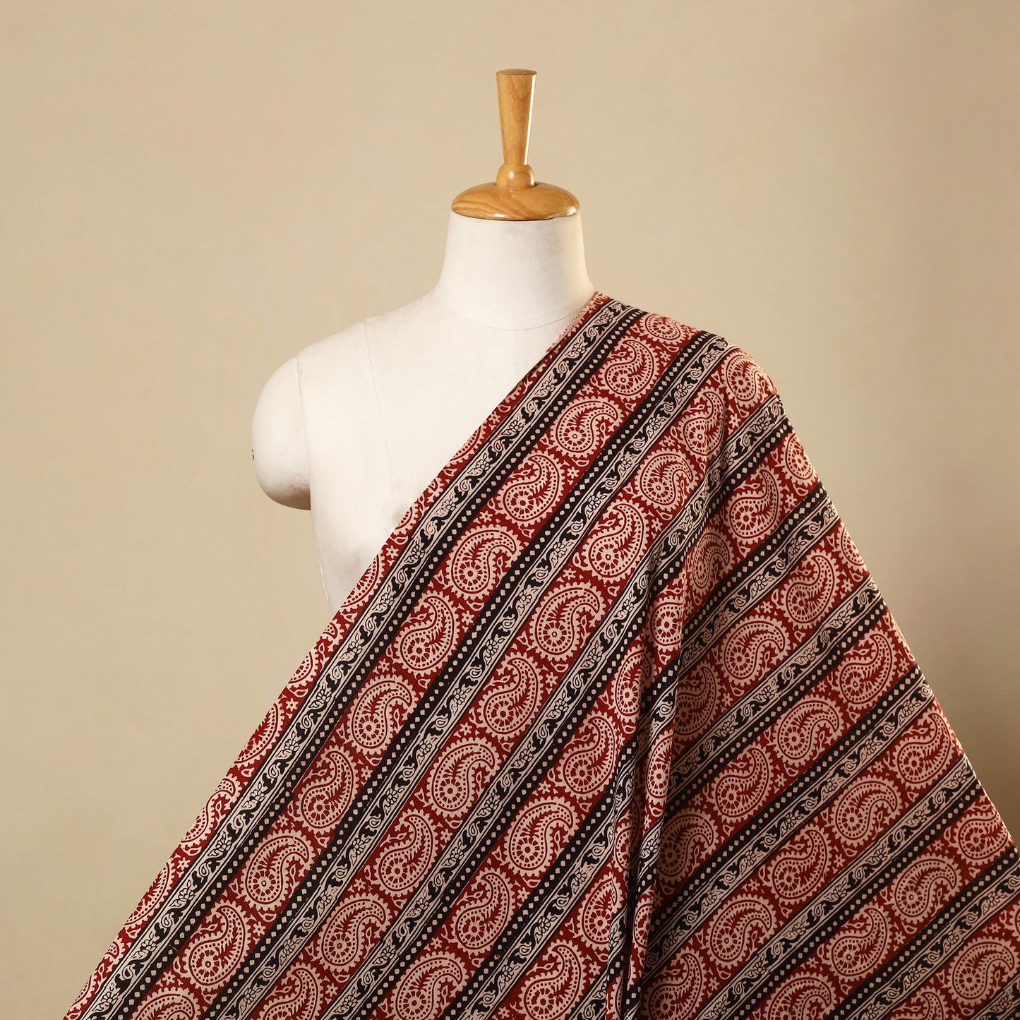 Red Bagh Hand Block Print Natural Dyed Cotton Fabric