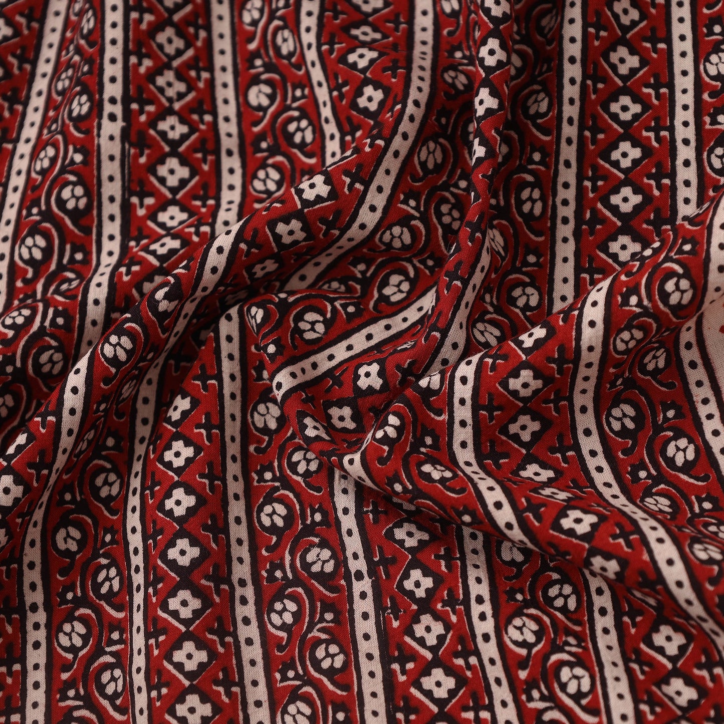Red Bagh Hand Block Print Natural Dyed Cotton Fabric
