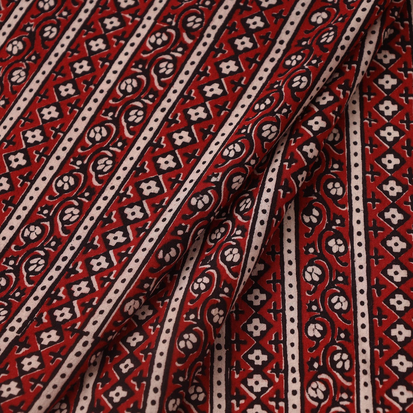 Red Bagh Hand Block Print Natural Dyed Cotton Fabric