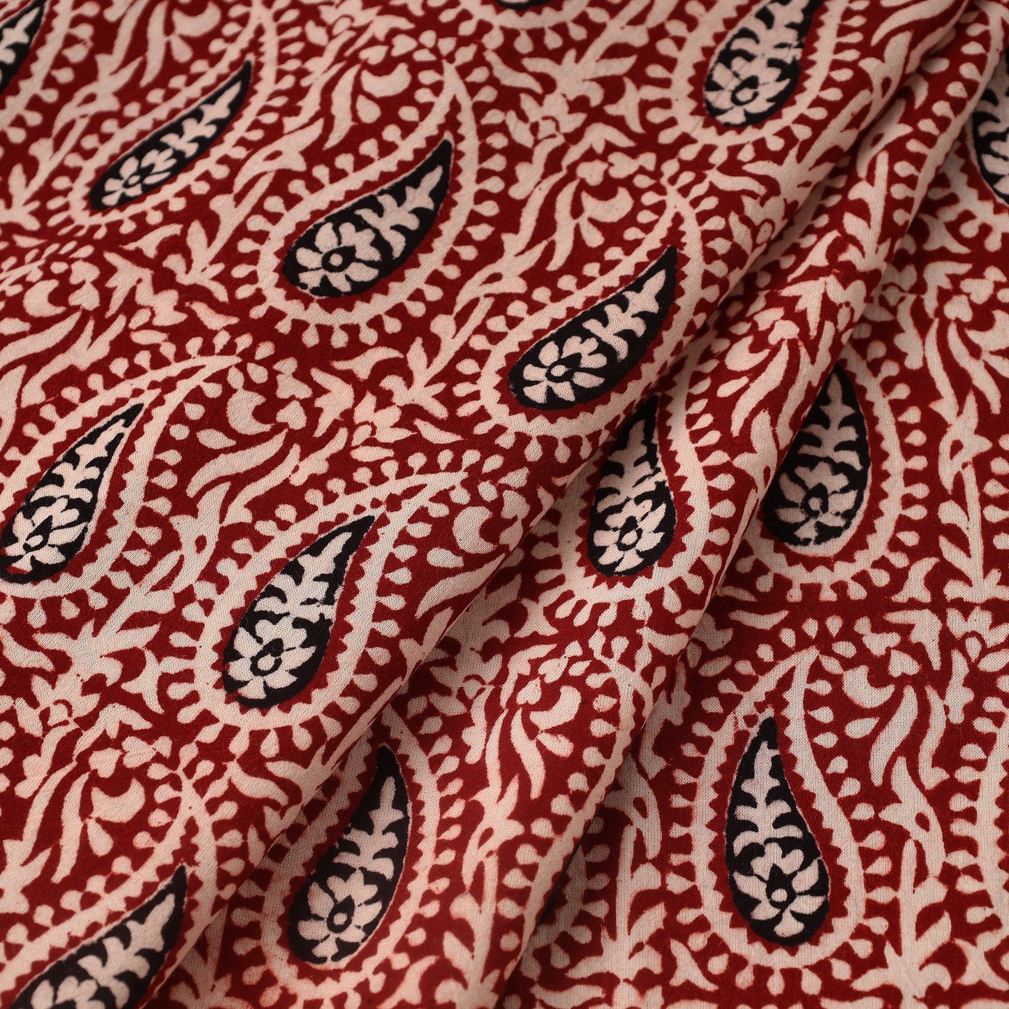 Red Bagh Hand Block Print Natural Dyed Cotton Fabric