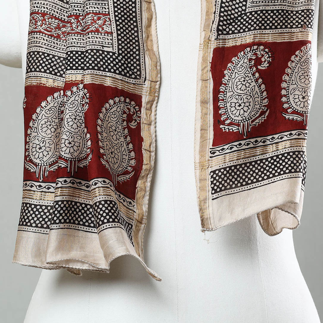 Buy Bagh Hand Block Printed Chanderi Silk Stole 01 Online at iTokri.com