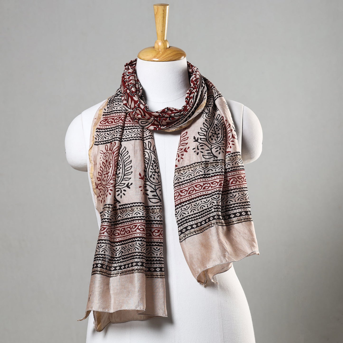 Red Bagh Block Printed Chanderi Silk Stole 