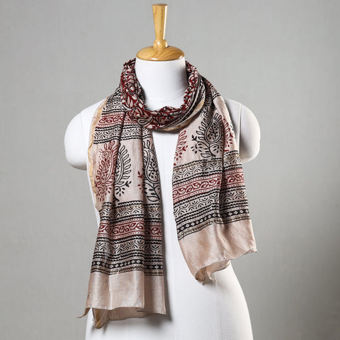 Red Bagh Block Printed Chanderi Silk Stole 