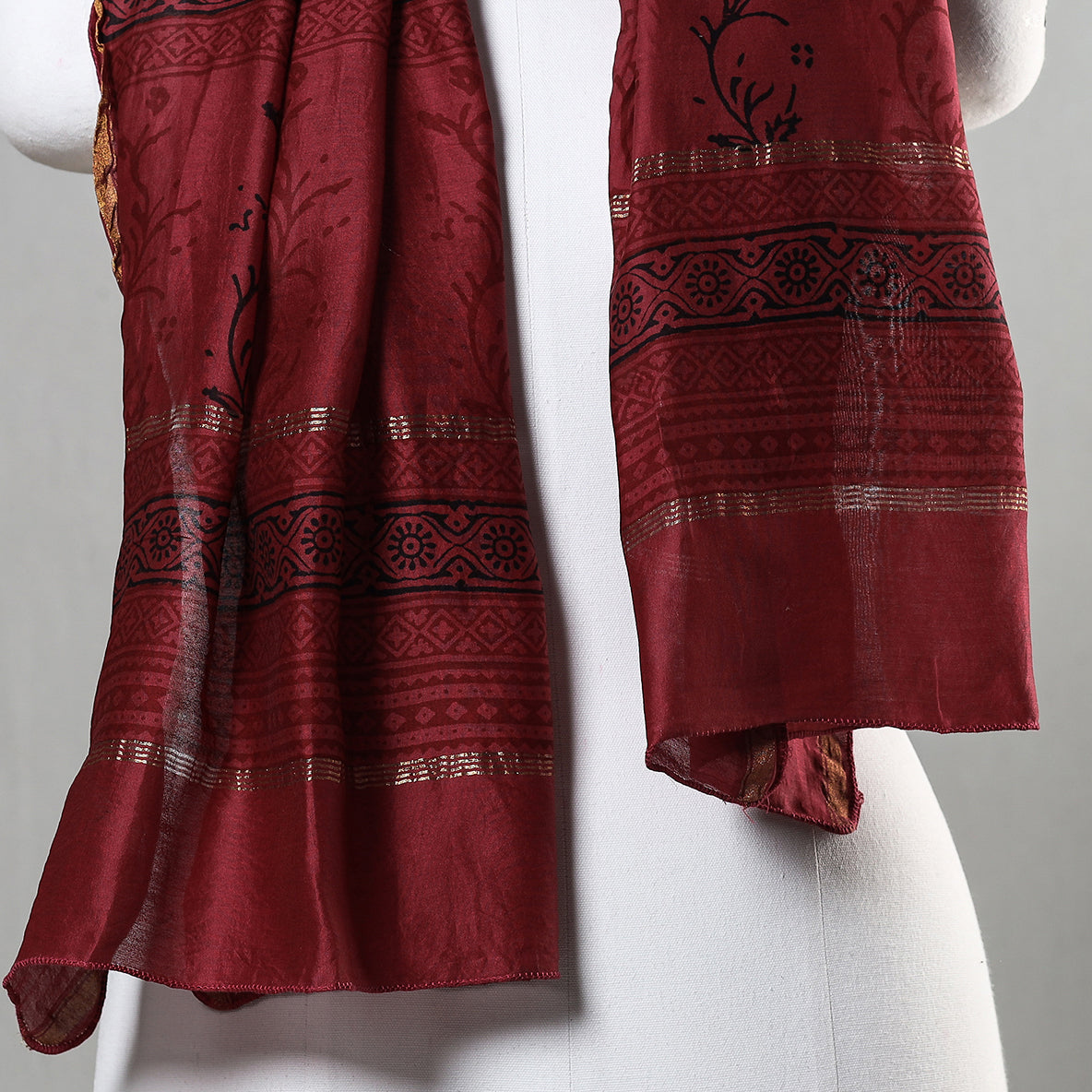 Red - Bagh Hand Block Printed Chanderi Silk Stole