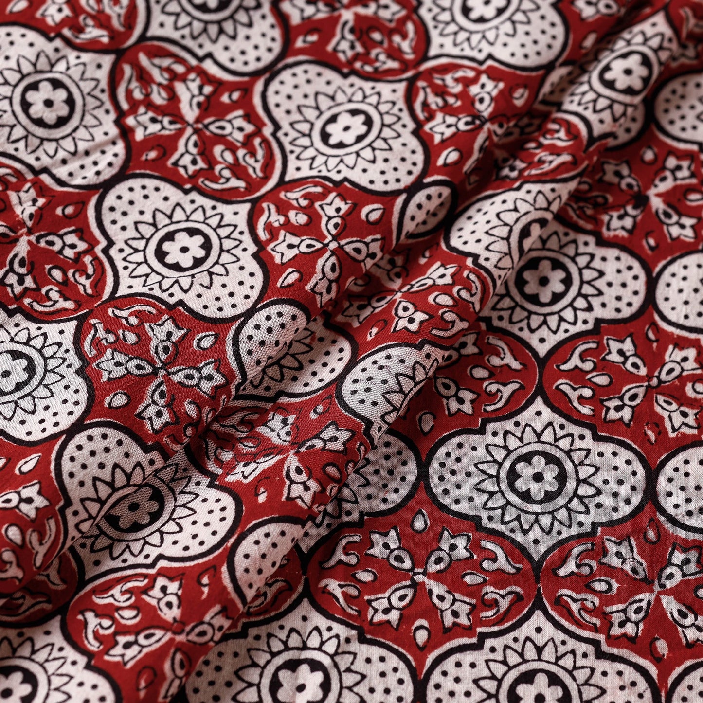 Red - Bagh Hand Block Printed Cotton Fabric