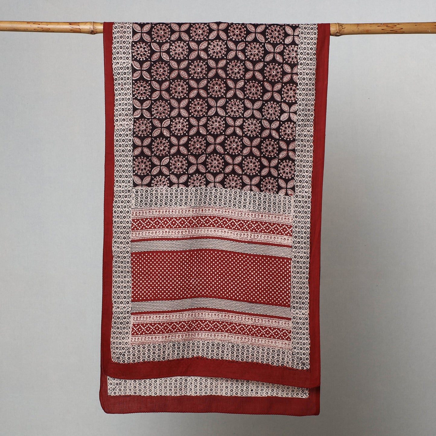 Red - bagh hand printed cotton stole - handcrafted