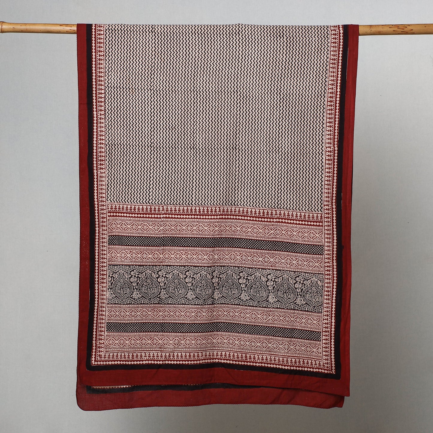 Red Bagh Hand Block Printed Cotton Stole 