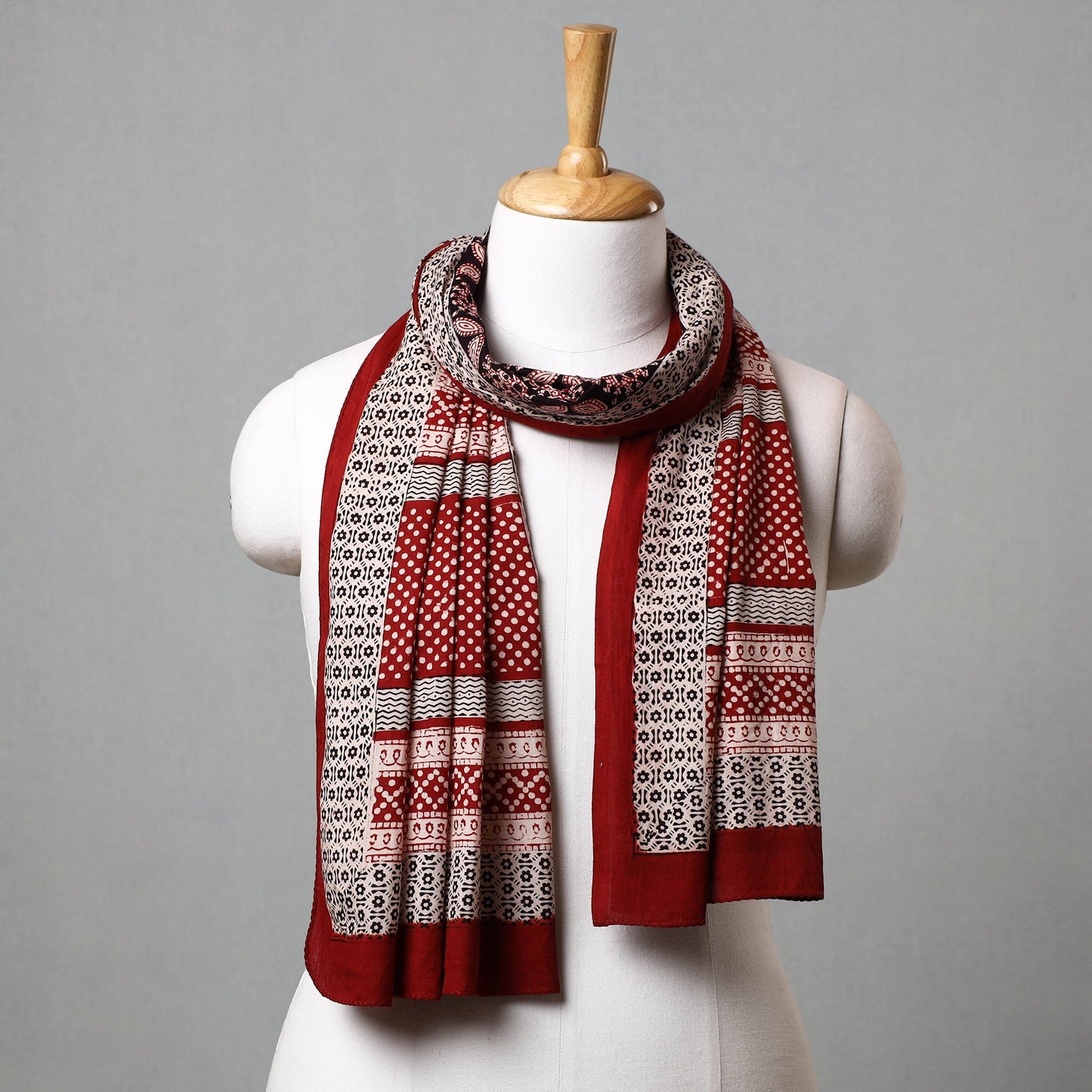 Red - bagh hand printed cotton stole - handcrafted