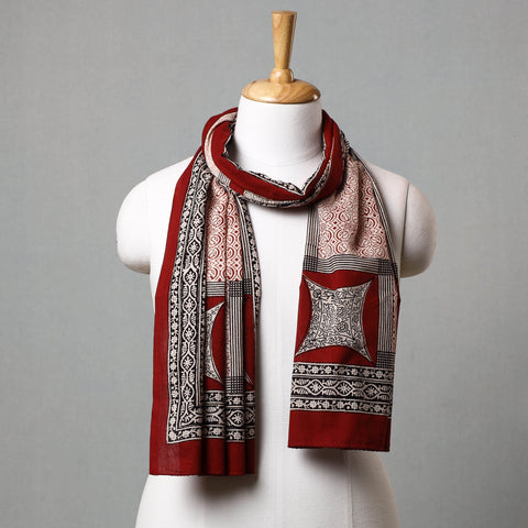 Red Bagh Hand Block Printed Cotton Stole 