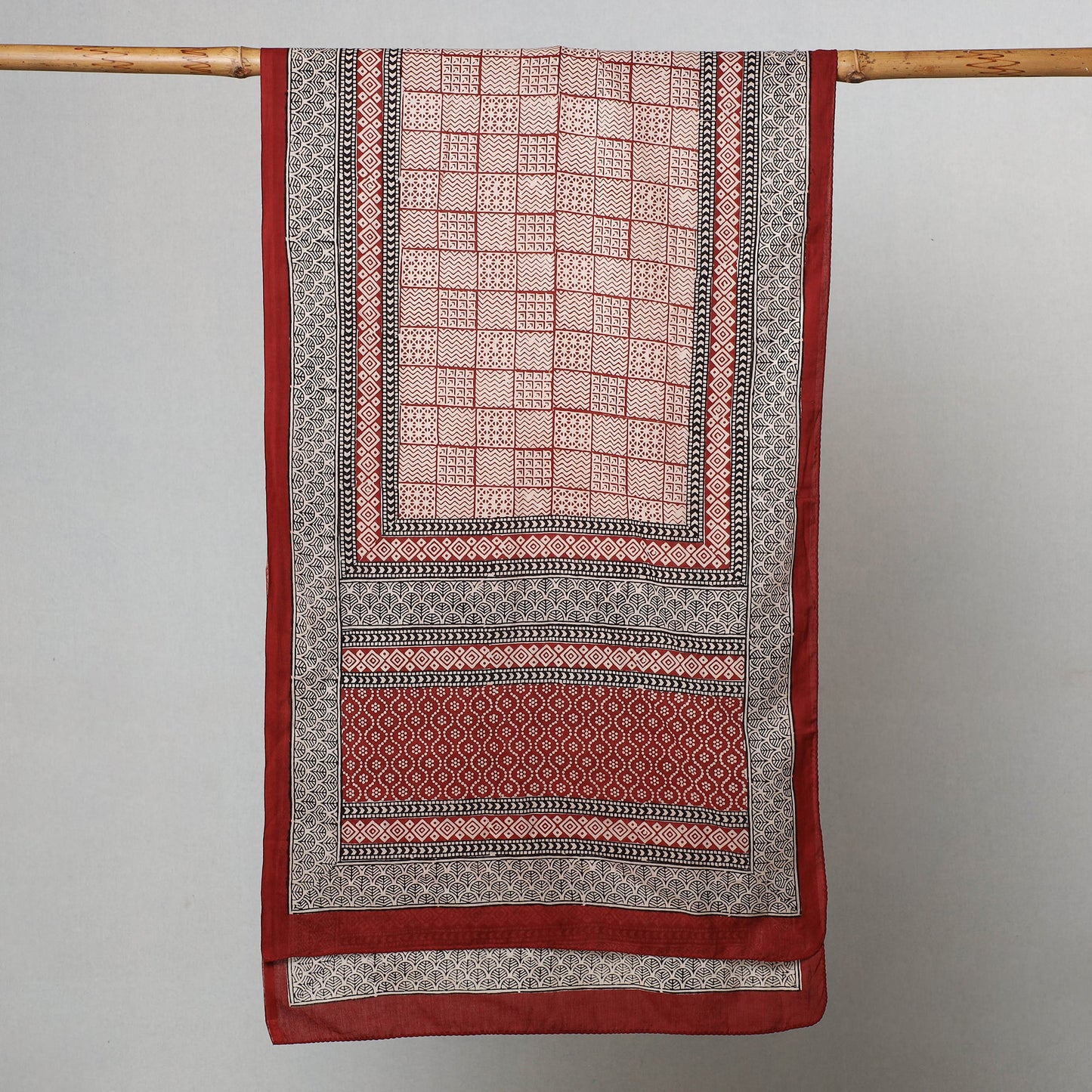 Red Bagh Hand Block Printed Cotton Stole 