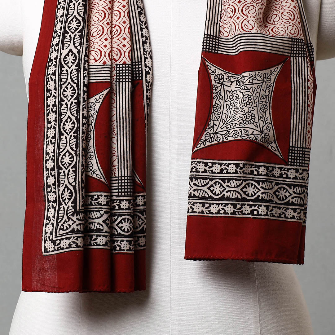 Red Bagh Hand Block Printed Cotton Stole 