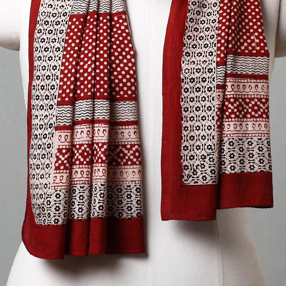 Red - bagh hand printed cotton stole - handcrafted
