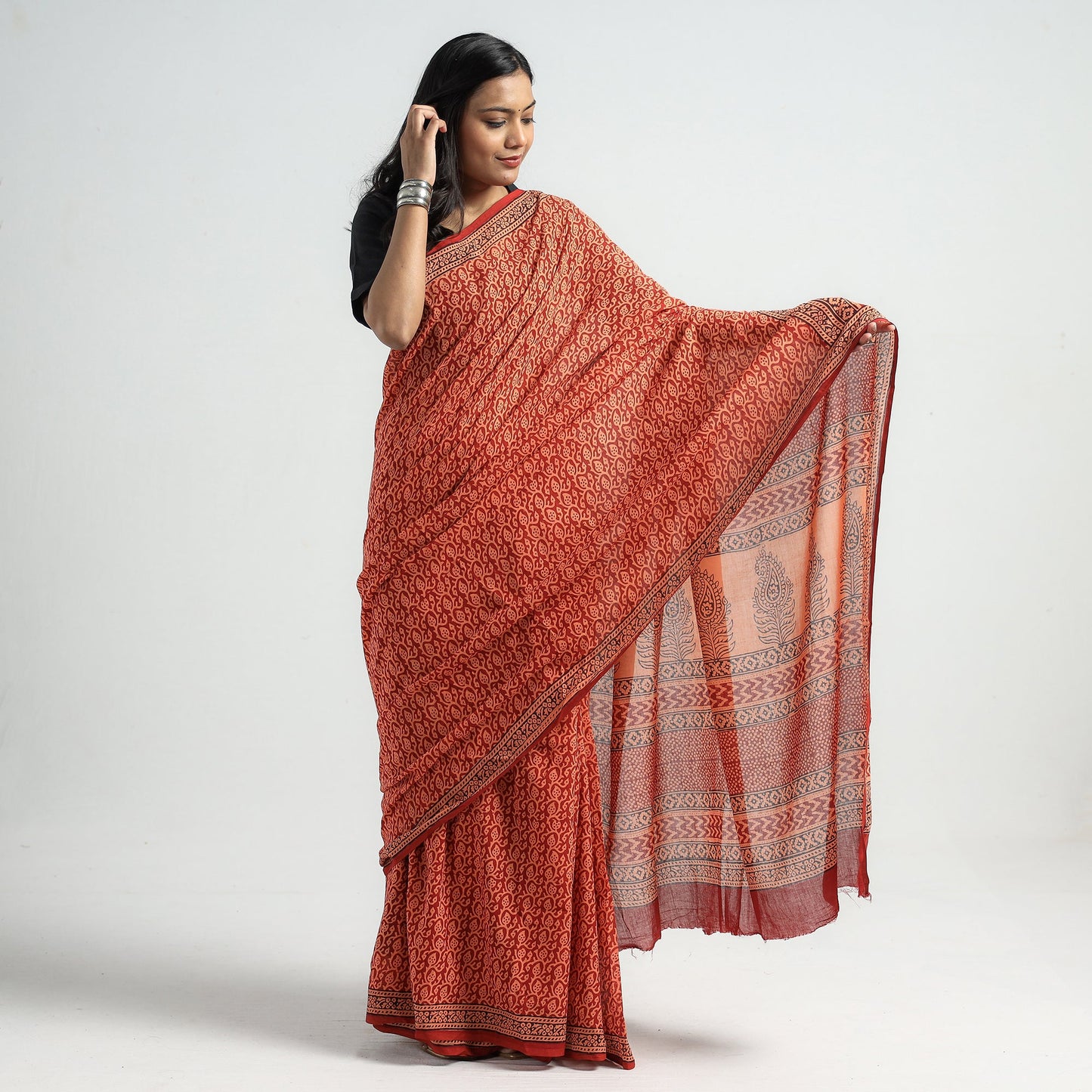 Bagh Hand Block Printed Natural Dyed Cotton Saree