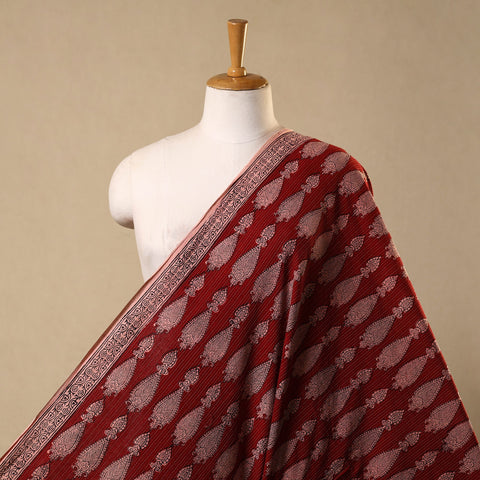 Red Bagh Block Print Kantha Work Natural Dyed Cotton Fabric