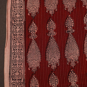 Red Bagh Block Print Kantha Work Natural Dyed Cotton Fabric