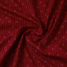 Red Bagh Block Print Kantha Work Natural Dyed Cotton Fabric