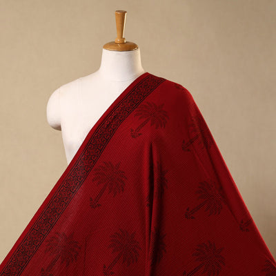 Red Bagh Block Print Kantha Work Natural Dyed Cotton Fabric