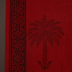 Red Bagh Block Print Kantha Work Natural Dyed Cotton Fabric