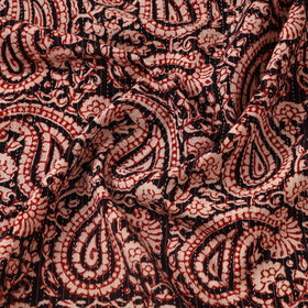 Red Bagh Block Print Kantha Work Natural Dyed Cotton Fabric