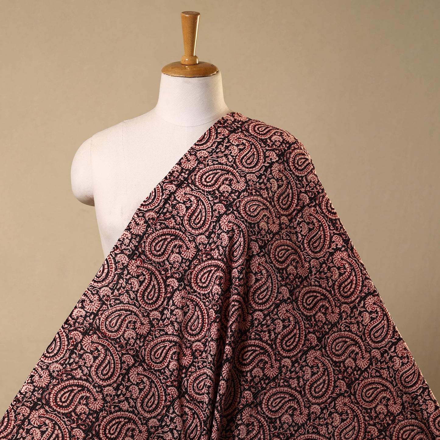 Red Bagh Block Print Kantha Work Natural Dyed Cotton Fabric