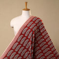 Red Bagh Block Print Kantha Work Natural Dyed Cotton Fabric