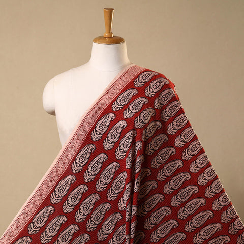 Red Bagh Block Print Kantha Work Natural Dyed Cotton Fabric