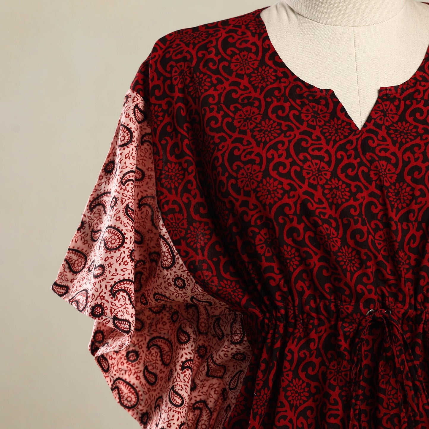Red - Bagh Mosaic Fusion Cotton Kaftan (Short) 11
