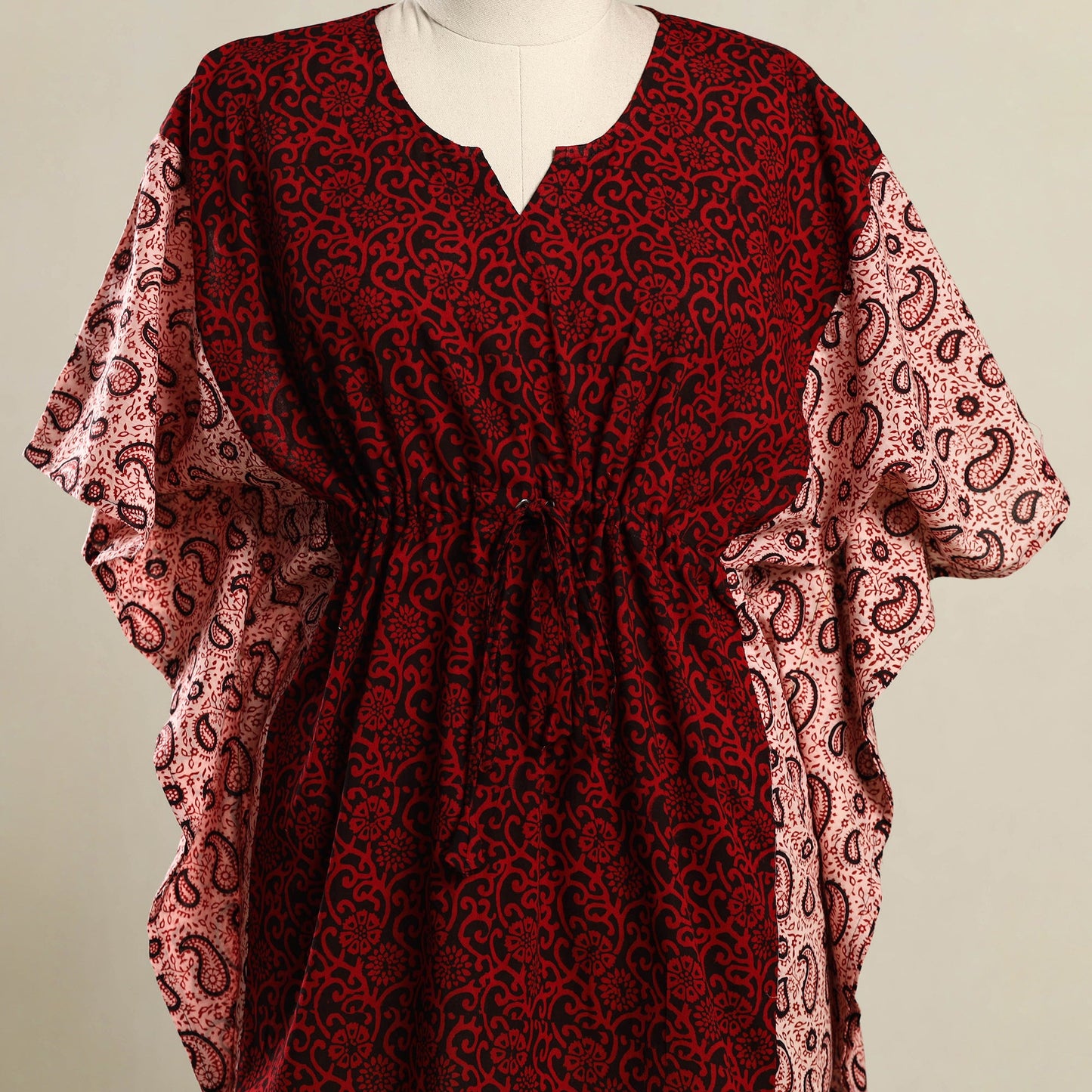 Red - Bagh Mosaic Fusion Cotton Kaftan (Short) 11