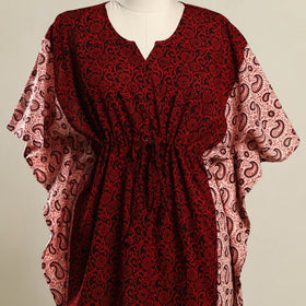 Red - Bagh Mosaic Fusion Cotton Kaftan (Short) 11