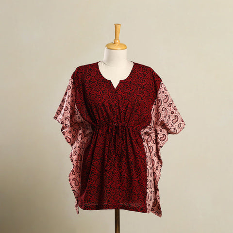 Red - Bagh Mosaic Fusion Cotton Kaftan (Short) 11