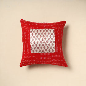 Red - bagh patch ikat cushion cover 12 - handcrafted