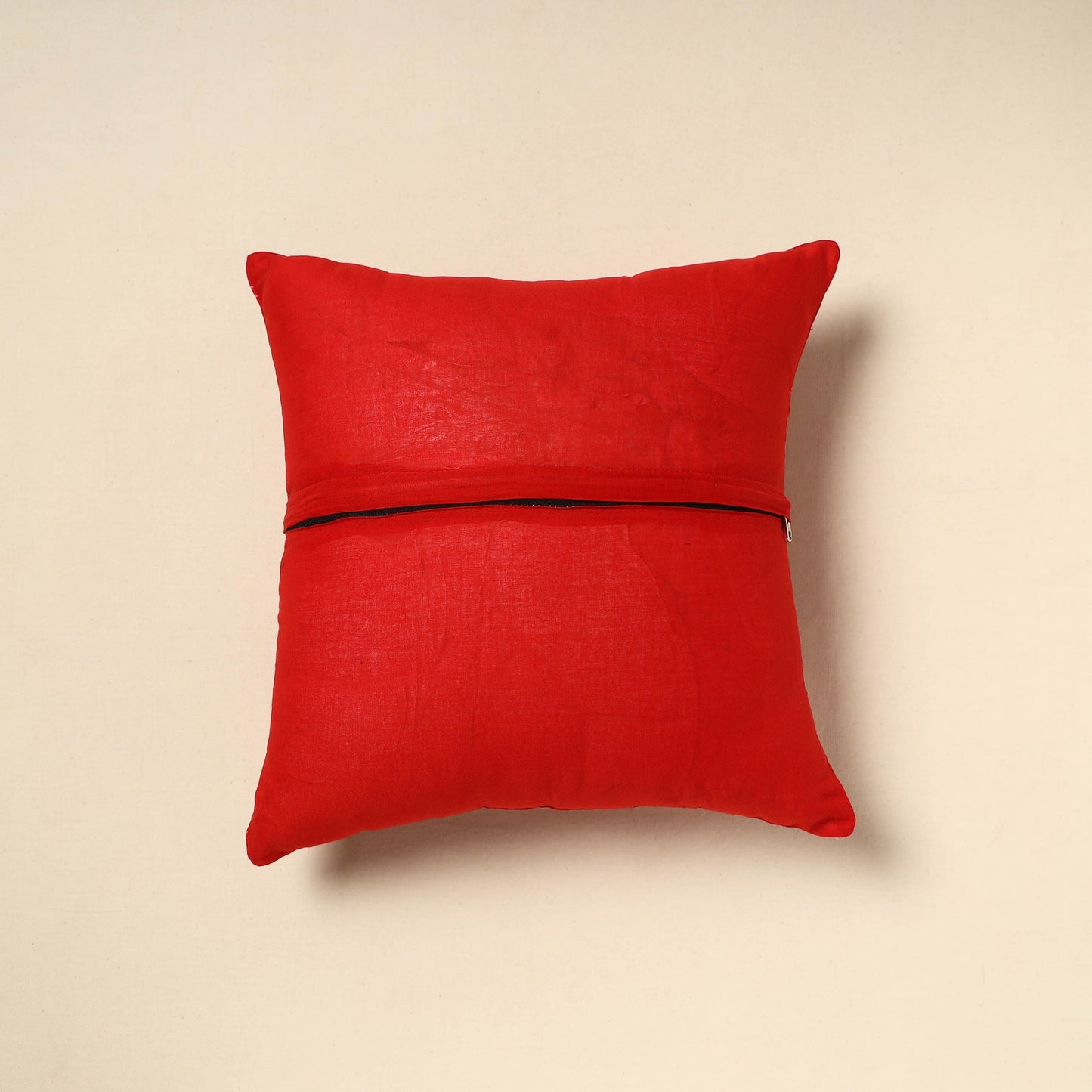 Red - bagh patch ikat cushion cover 12 - handcrafted