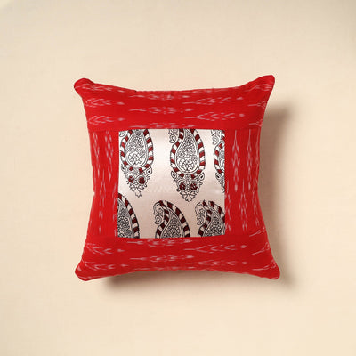 Red - bagh patch ikat cushion cover 18 - handcrafted