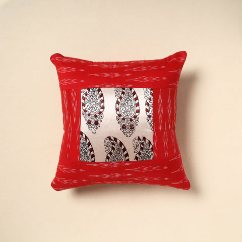 Red - bagh patch ikat cushion cover 18 - handcrafted