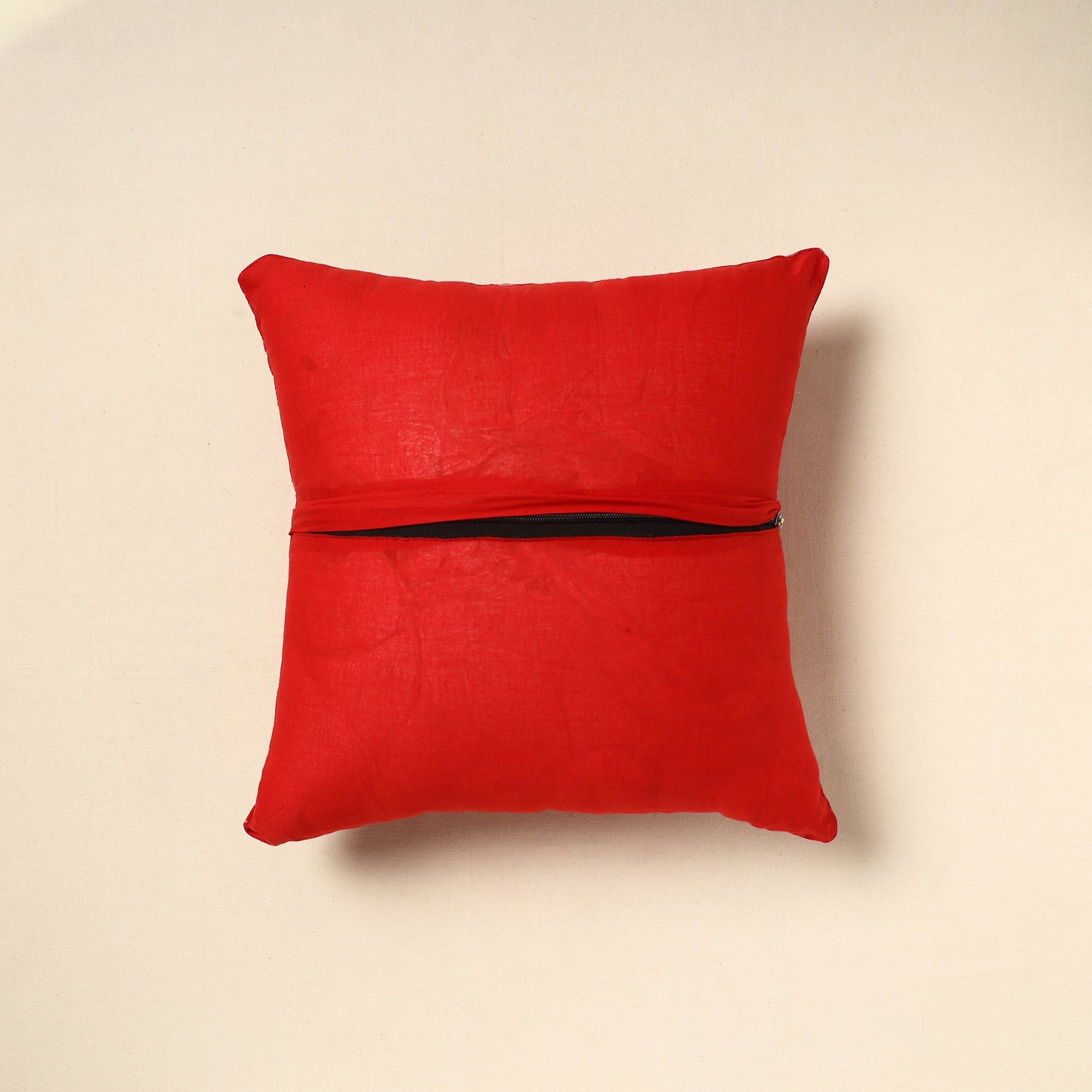 Red - bagh patch ikat cushion cover 18 - handcrafted