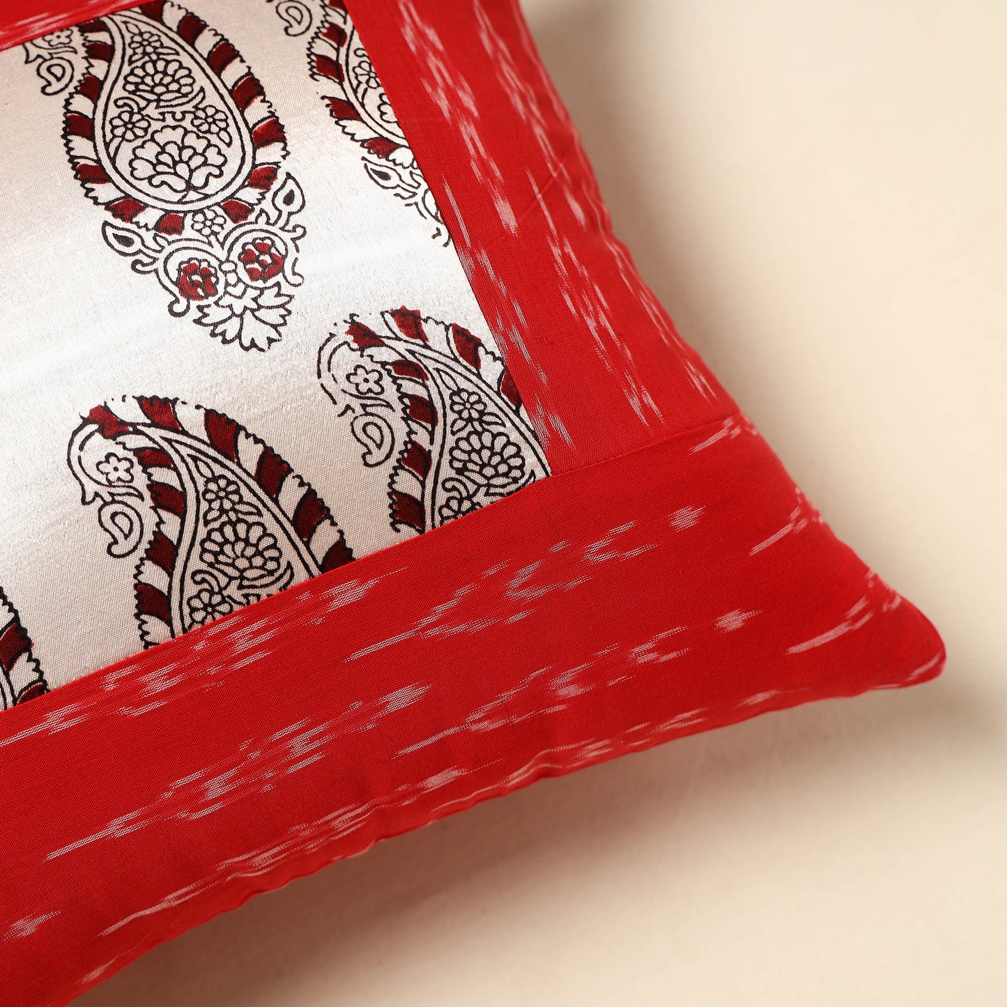 Red - bagh patch ikat cushion cover 18 - handcrafted