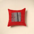 Red - bagh patch ikat cushion cover 19 - handcrafted
