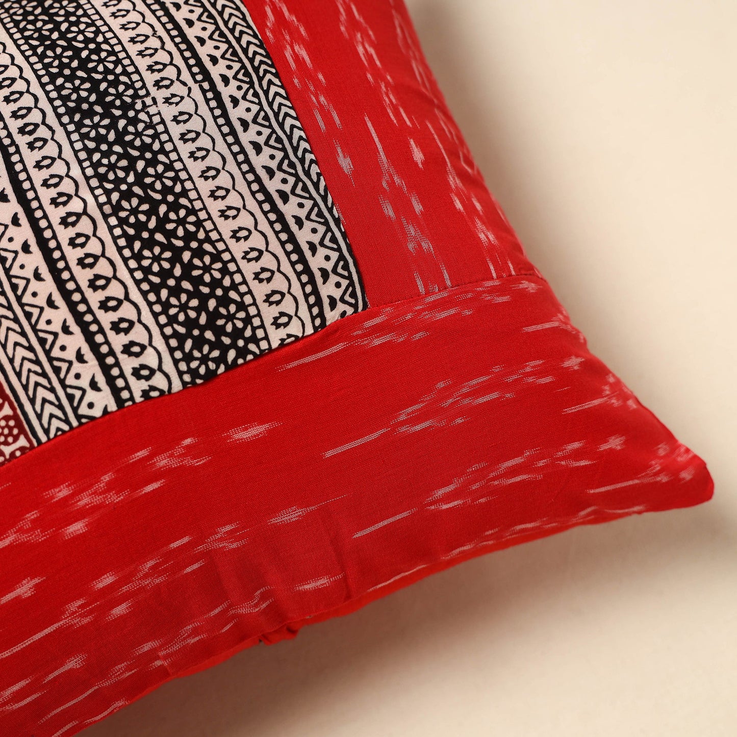 Red - bagh patch ikat cushion cover 19 - handcrafted