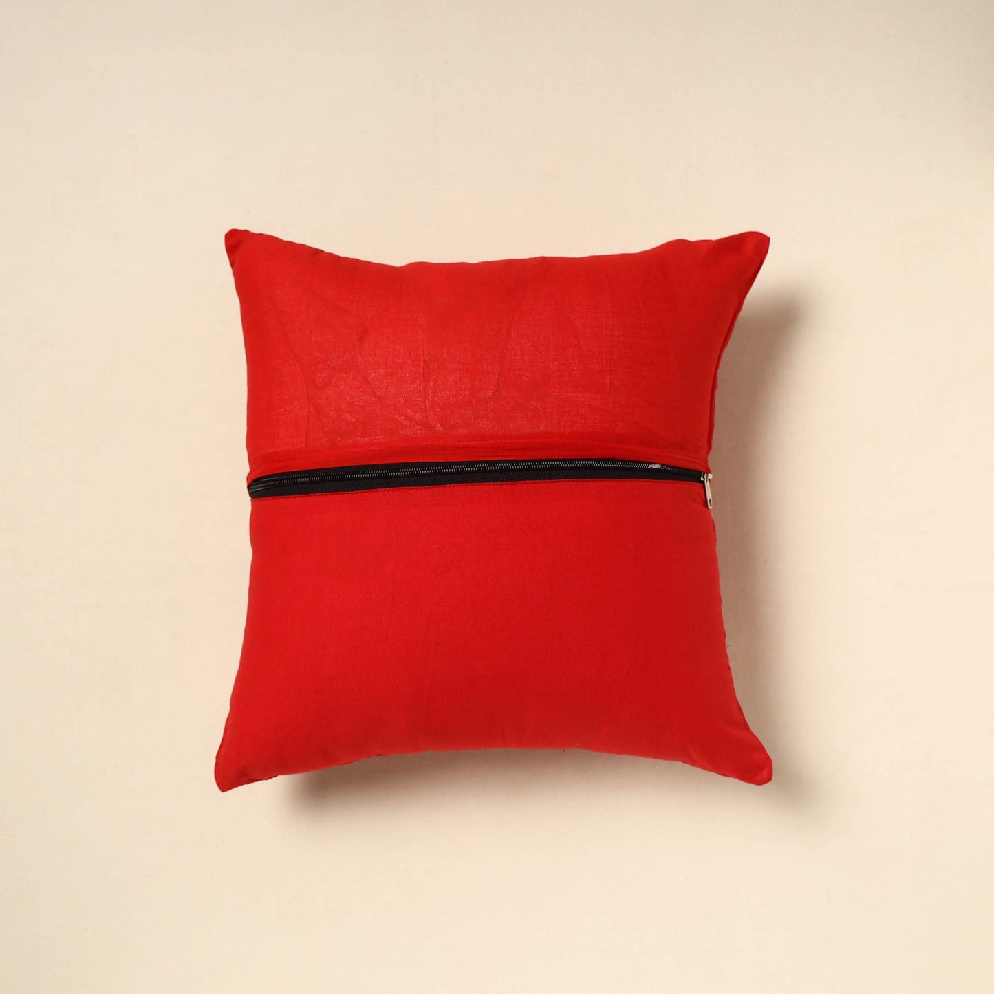 Red - bagh patch ikat cushion cover 19 - handcrafted